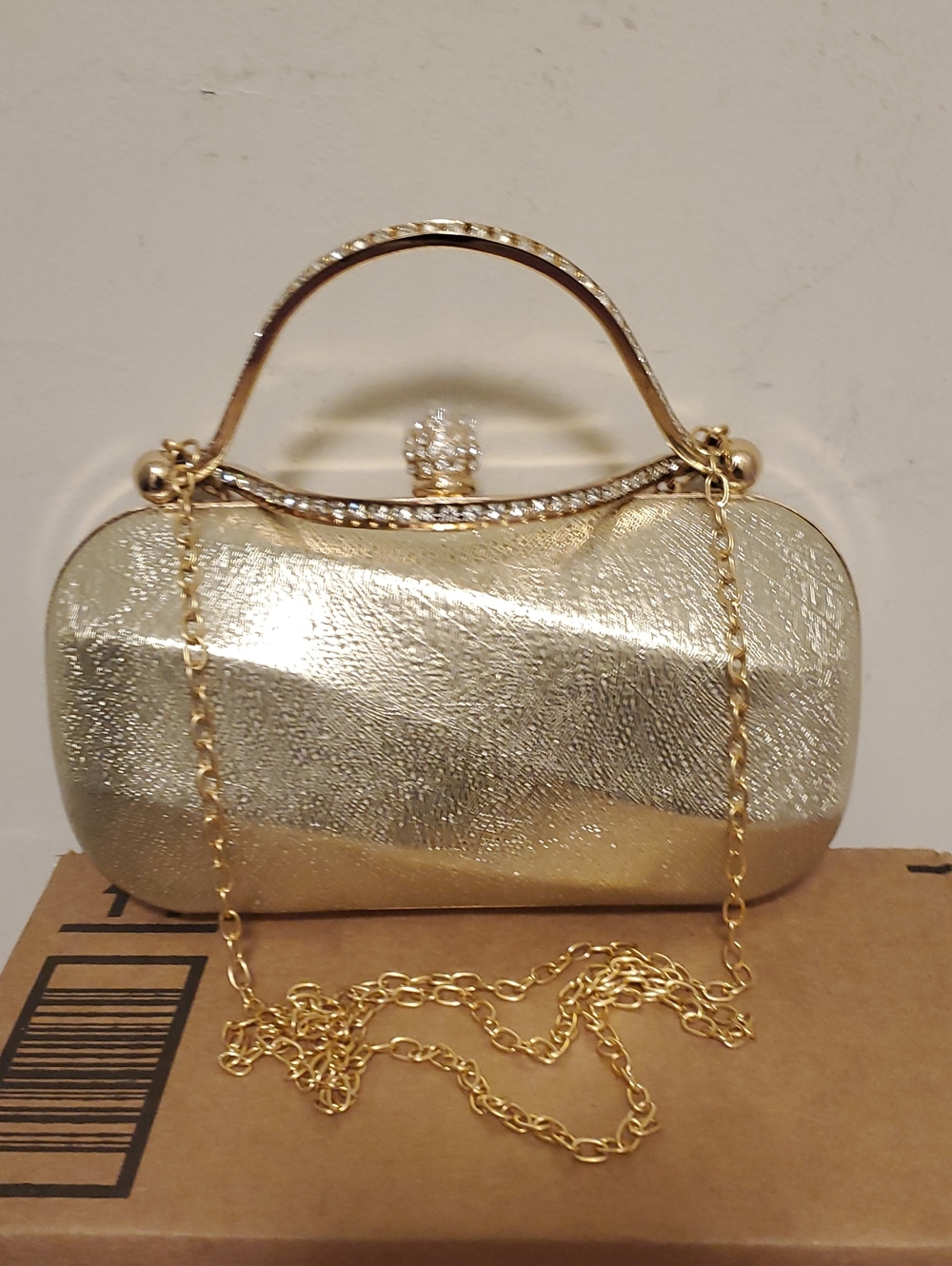 PrettyLittleThing Gold Metallic Evening Minaudière with Chain